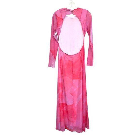 Topshop Pink Watercolor Maxi Dress Abstract Open Back Sz 4-6 Small NWT - Picture 7 of 9